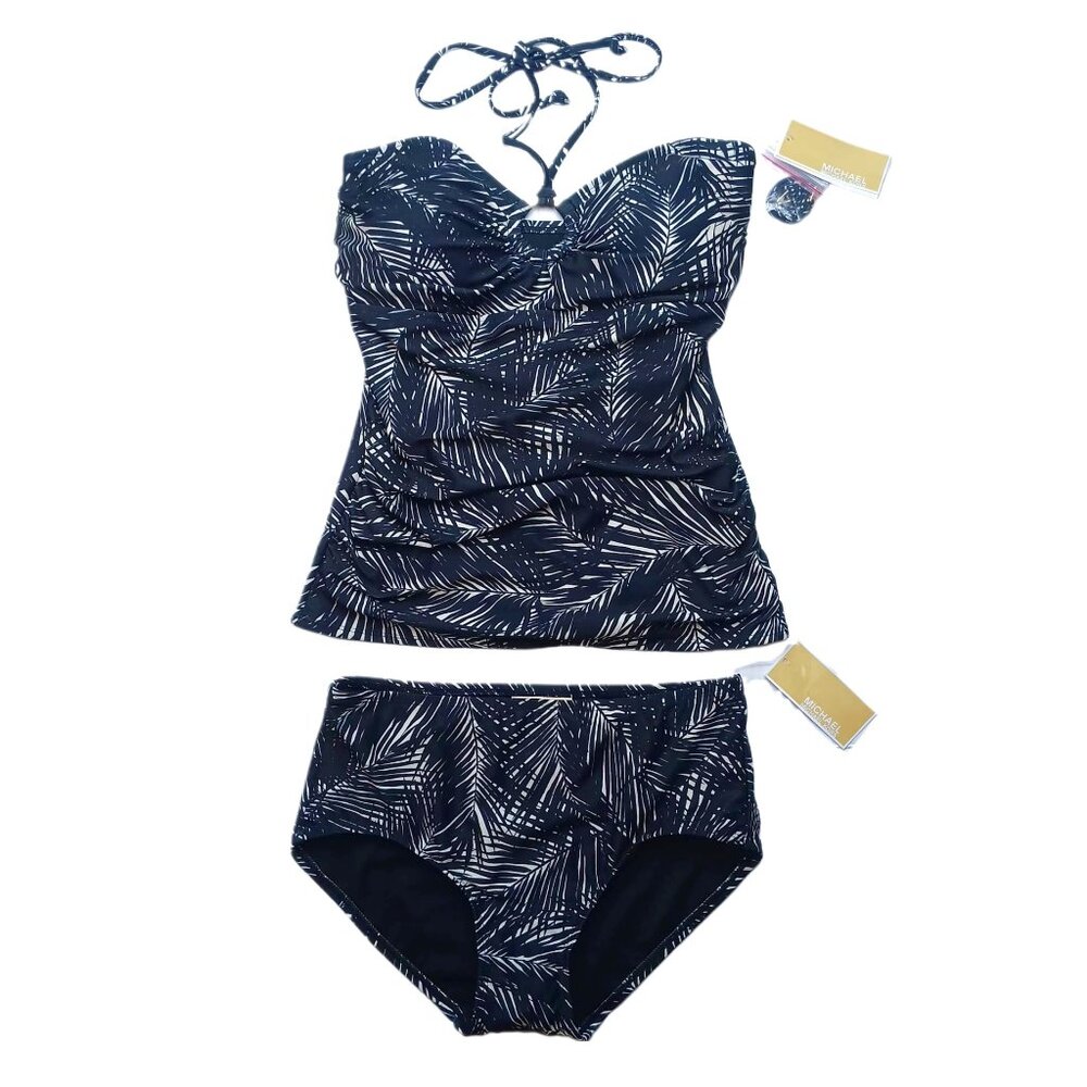 Michael Kors Women's SMALL Logo Ring Shirred Tankini Swimsuit 2 Piece Set NEW